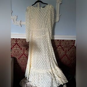 Sister Jane Cream Floral Lace Midi Dress with Ruffle Hem